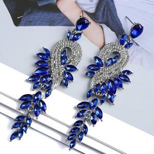 Blue Crystal Chandelier Formal Earrings Prom Pageant Cocktail Party Bridal